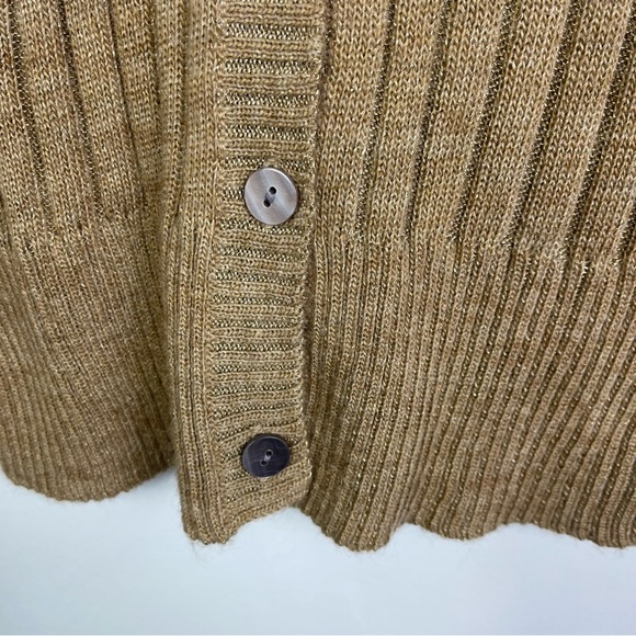 Vera Wang Lavender Label Camel Crewneck Ribbed Wool Alpaca Cardigan Sweater S - Picture 10 of 16
